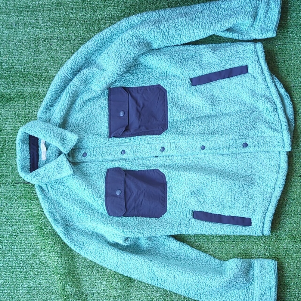 Outerknown Teal and Navy Fleece Shirt Jacket